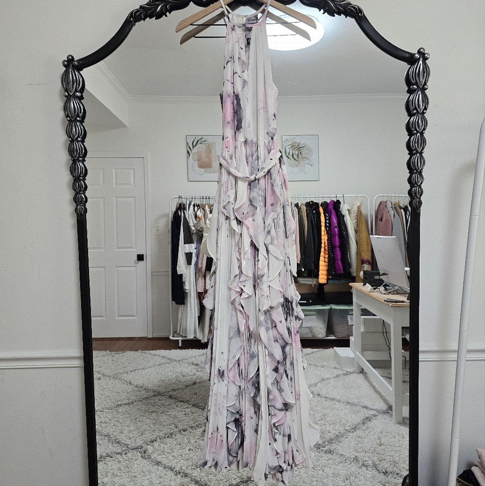 Parker black printed sleevless pleated ruffle maxi dress Size 2 - Picture 5 of 13